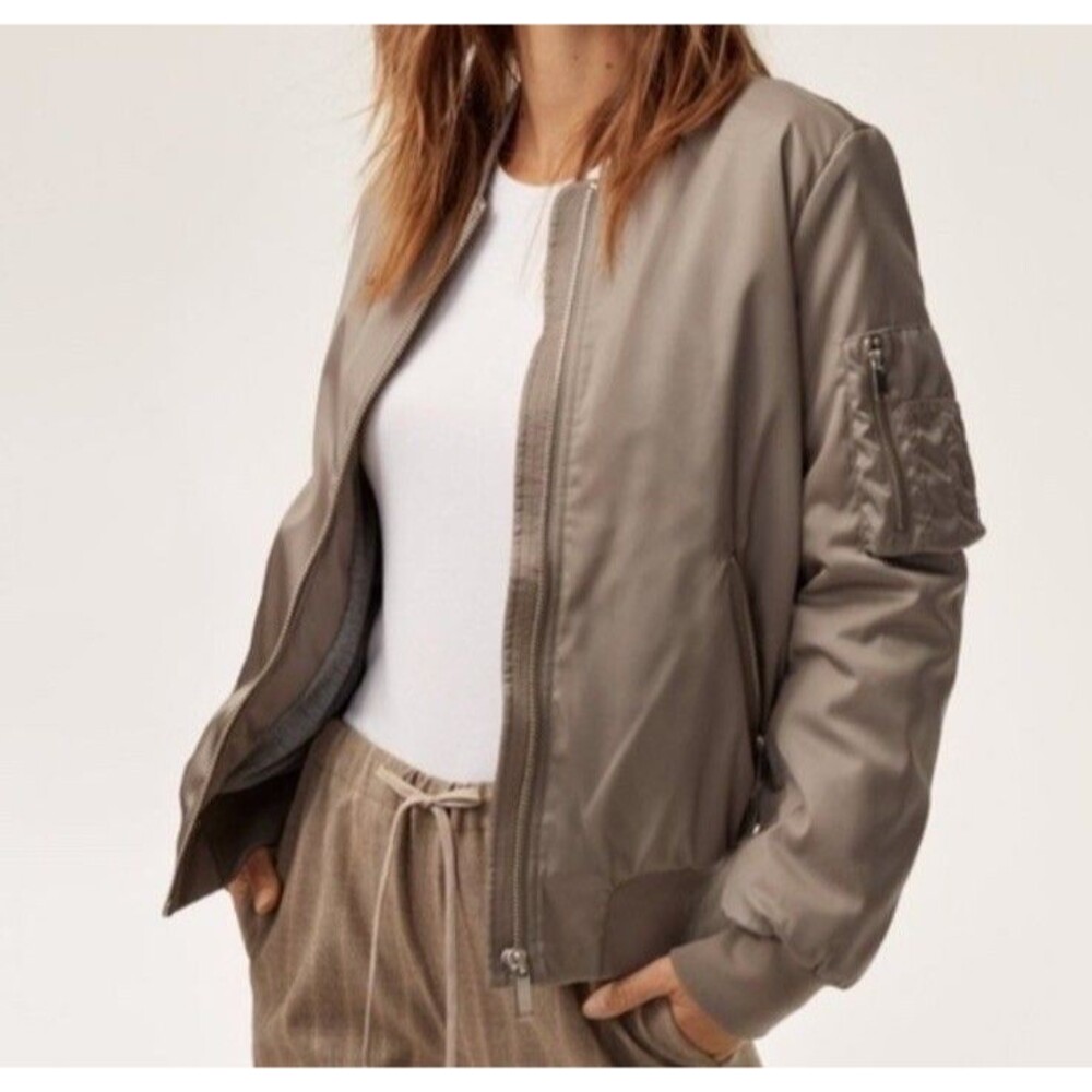 The Group by BABATON Modern Taupe Zip Pocket GILMAN Bomber Jacket Womens sz S - Picture 2 of 16